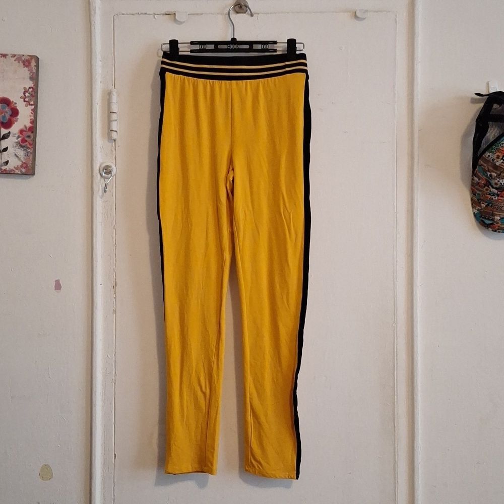 Mustard yellow pants stripe jogger leggings relaxed fit waistband